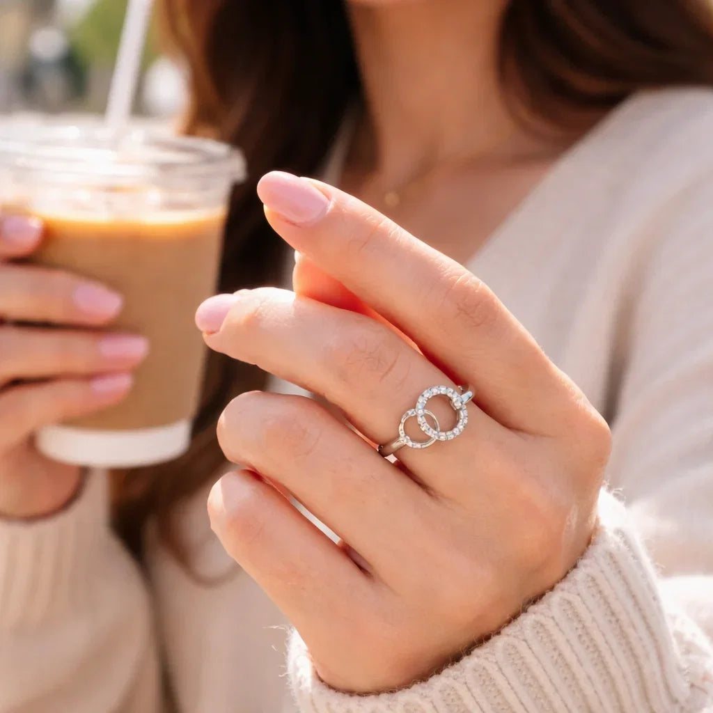 Big Sis & Little Sis Ring — matching engraved stacking rings for sisters, silver and gold