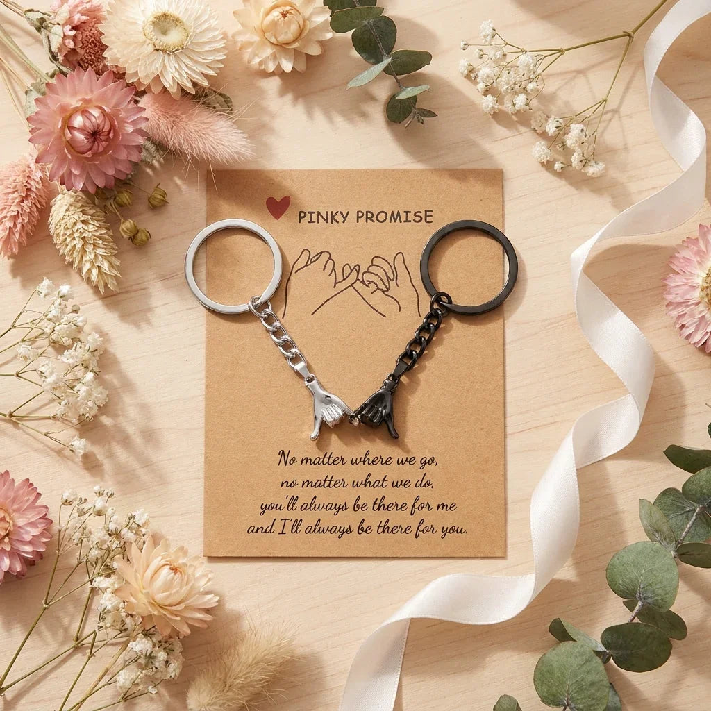 Pinky Promise Keychains — set of two interlocking pinky promise keychains for long-distance friends
